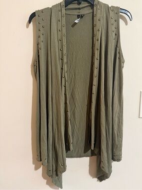 Y2K Venini Olive Open-Front Studded Sleeveless Tunic